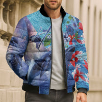 Hawaii Aloha Whales Bomber Puffer Jacket Hibiscus and Whales with Polynesian Pattern LT03 - Polynesian Pride