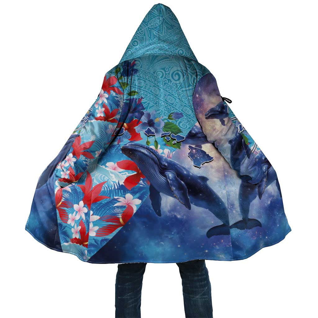 Hawaii Aloha Whales Cloak Hibiscus and Whales with Polynesian Pattern LT03 Unisex Blue - Polynesian Pride