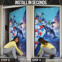Hawaii Aloha Whales Door Cover Hibiscus and Whales with Polynesian Pattern LT03 - Polynesian Pride