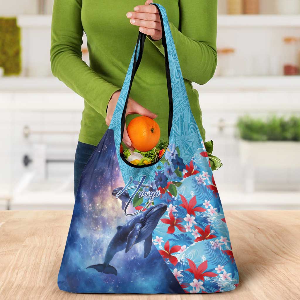 Hawaii Aloha Whales Grocery Bag Hibiscus and Whales with Polynesian Pattern LT03 - Polynesian Pride