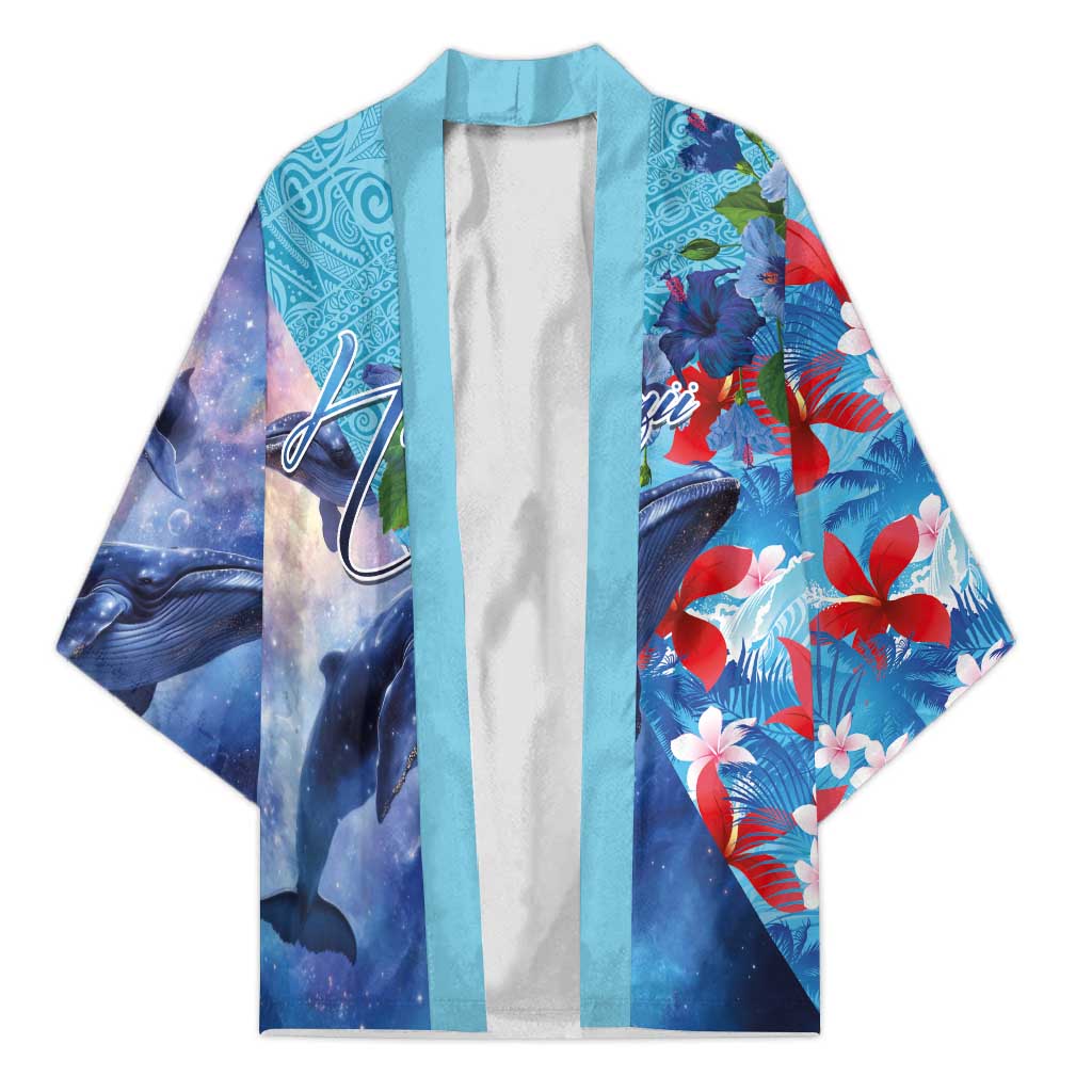 Hawaii Aloha Whales Kimono Hibiscus and Whales with Polynesian Pattern LT03 Unisex Blue - Polynesian Pride
