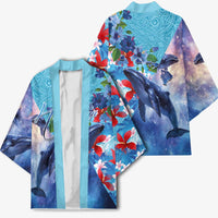 Hawaii Aloha Whales Kimono Hibiscus and Whales with Polynesian Pattern LT03 - Polynesian Pride