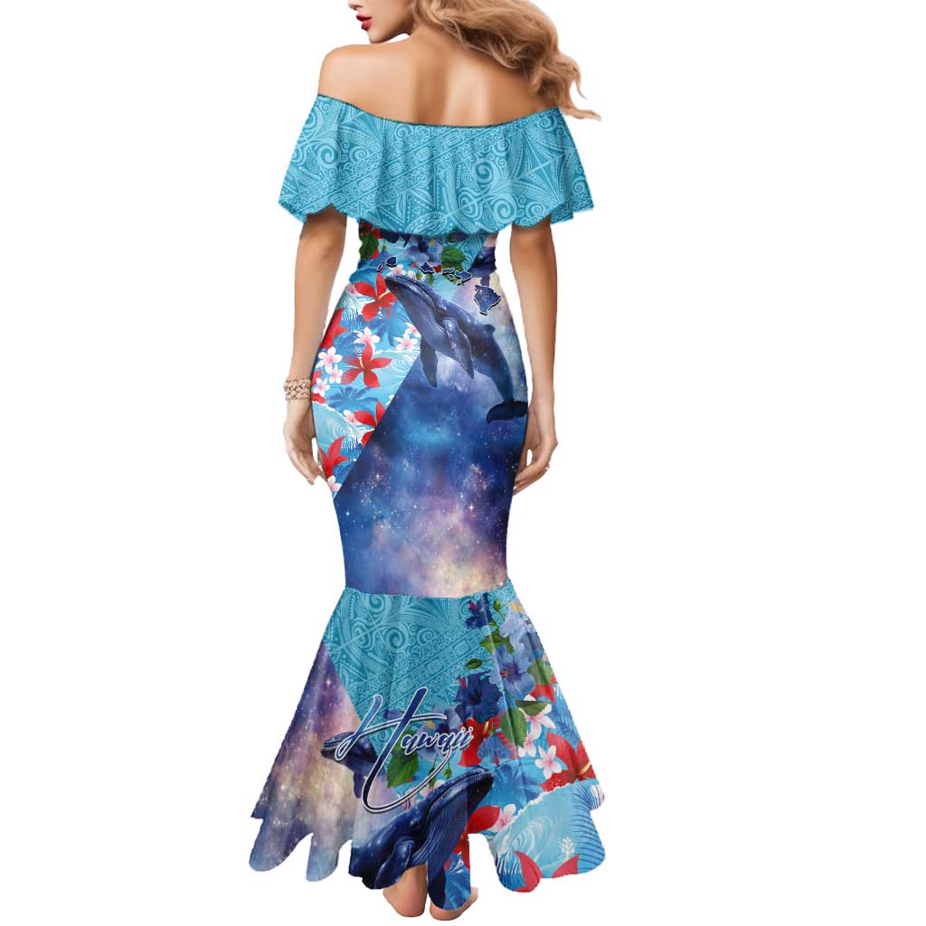 Hawaii Aloha Whales Mermaid Dress Hibiscus and Whales with Polynesian Pattern LT03 - Polynesian Pride