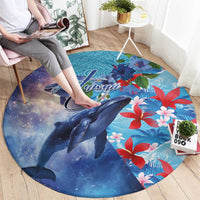 Hawaii Aloha Whales Round Carpet Hibiscus and Whales with Polynesian Pattern LT03 - Polynesian Pride