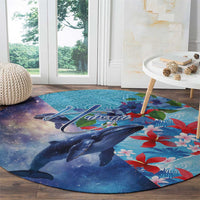 Hawaii Aloha Whales Round Carpet Hibiscus and Whales with Polynesian Pattern LT03 - Polynesian Pride