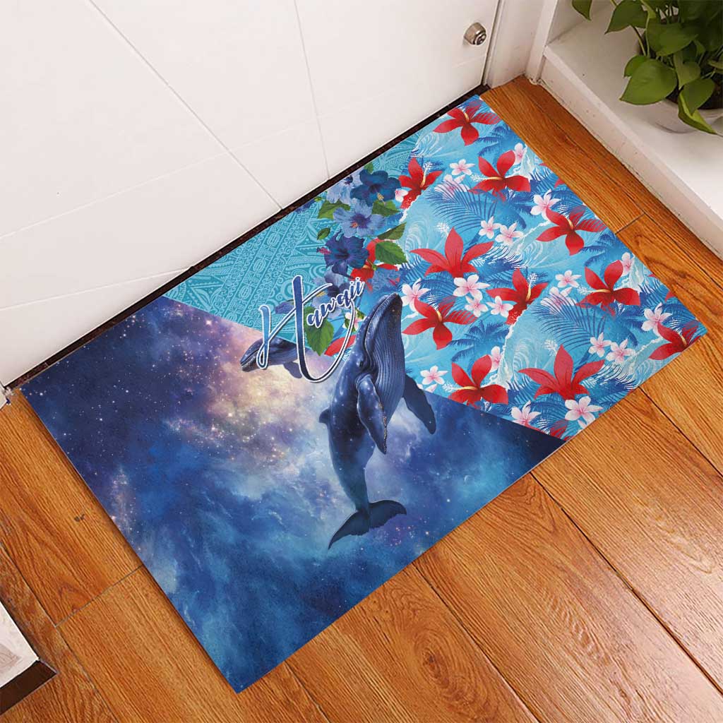 Hawaii Aloha Whales Rubber Doormat Hibiscus and Whales with Polynesian Pattern LT03 - Polynesian Pride