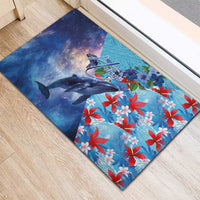 Hawaii Aloha Whales Rubber Doormat Hibiscus and Whales with Polynesian Pattern LT03 - Polynesian Pride