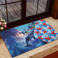 Hawaii Aloha Whales Rubber Doormat Hibiscus and Whales with Polynesian Pattern LT03 - Polynesian Pride
