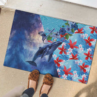 Hawaii Aloha Whales Rubber Doormat Hibiscus and Whales with Polynesian Pattern LT03 - Polynesian Pride