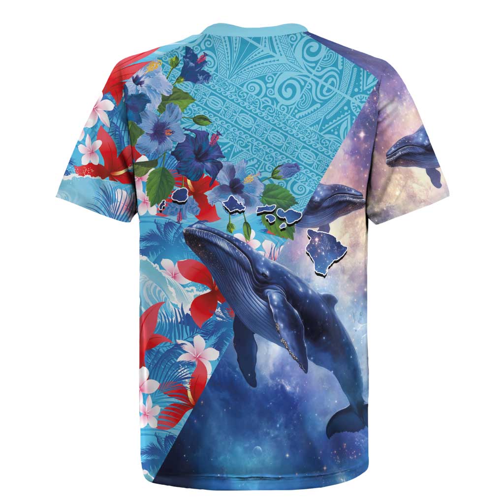 Hawaii Aloha Whales Rugby Jersey Hibiscus and Whales with Polynesian Pattern LT03 - Polynesian Pride