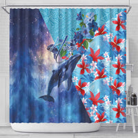 Hawaii Aloha Whales Shower Curtain Hibiscus and Whales with Polynesian Pattern LT03 - Polynesian Pride