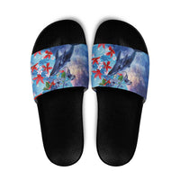 Hawaii Aloha Whales Slide Sandals Hibiscus and Whales with Polynesian Pattern LT03 Blue - Polynesian Pride