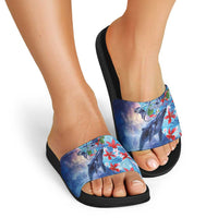 Hawaii Aloha Whales Slide Sandals Hibiscus and Whales with Polynesian Pattern LT03 - Polynesian Pride