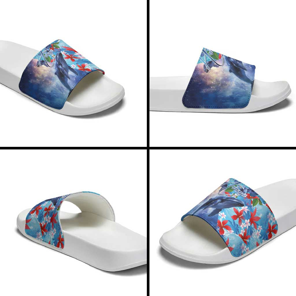 Hawaii Aloha Whales Slide Sandals Hibiscus and Whales with Polynesian Pattern LT03 - Polynesian Pride