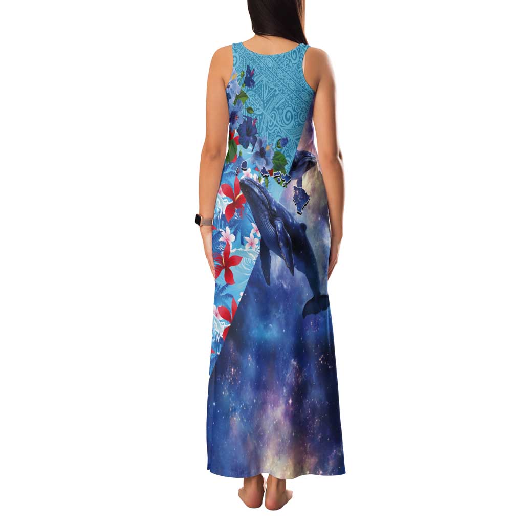 Hawaii Aloha Whales Tank Maxi Dress Hibiscus and Whales with Polynesian Pattern LT03 - Polynesian Pride