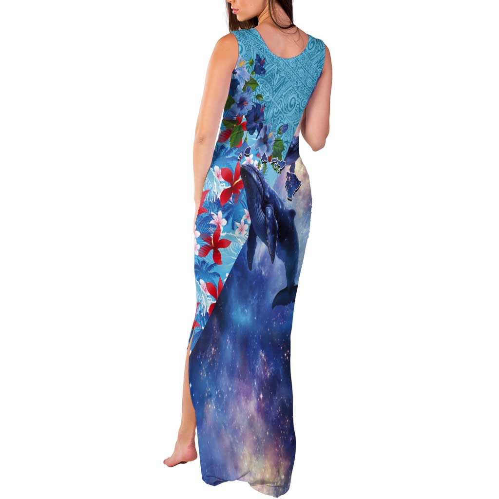 Hawaii Aloha Whales Tank Maxi Dress Hibiscus and Whales with Polynesian Pattern LT03 - Polynesian Pride