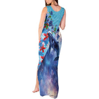 Hawaii Aloha Whales Tank Maxi Dress Hibiscus and Whales with Polynesian Pattern LT03 - Polynesian Pride
