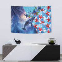 Hawaii Aloha Whales Tapestry Hibiscus and Whales with Polynesian Pattern LT03 - Polynesian Pride