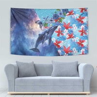 Hawaii Aloha Whales Tapestry Hibiscus and Whales with Polynesian Pattern LT03 - Polynesian Pride
