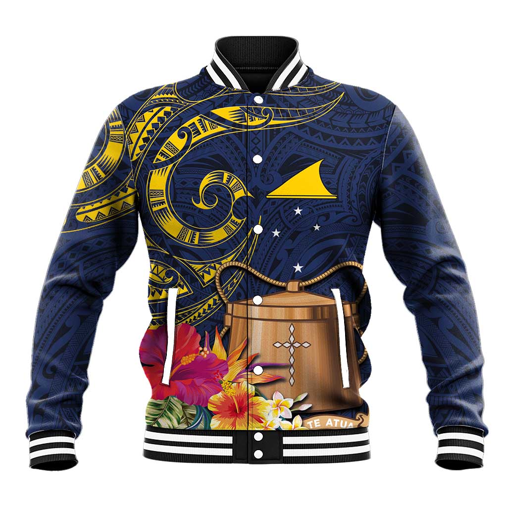 Tokelau Tokehega Day Baseball Jacket Coat of Arms with Polynesian Tattoo and Hibiscus