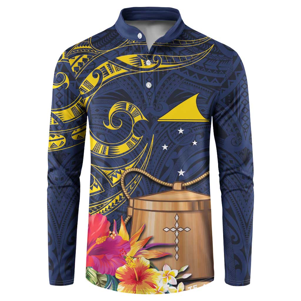 Tokelau Tokehega Day Button Sweatshirt Coat of Arms with Polynesian Tattoo and Hibiscus