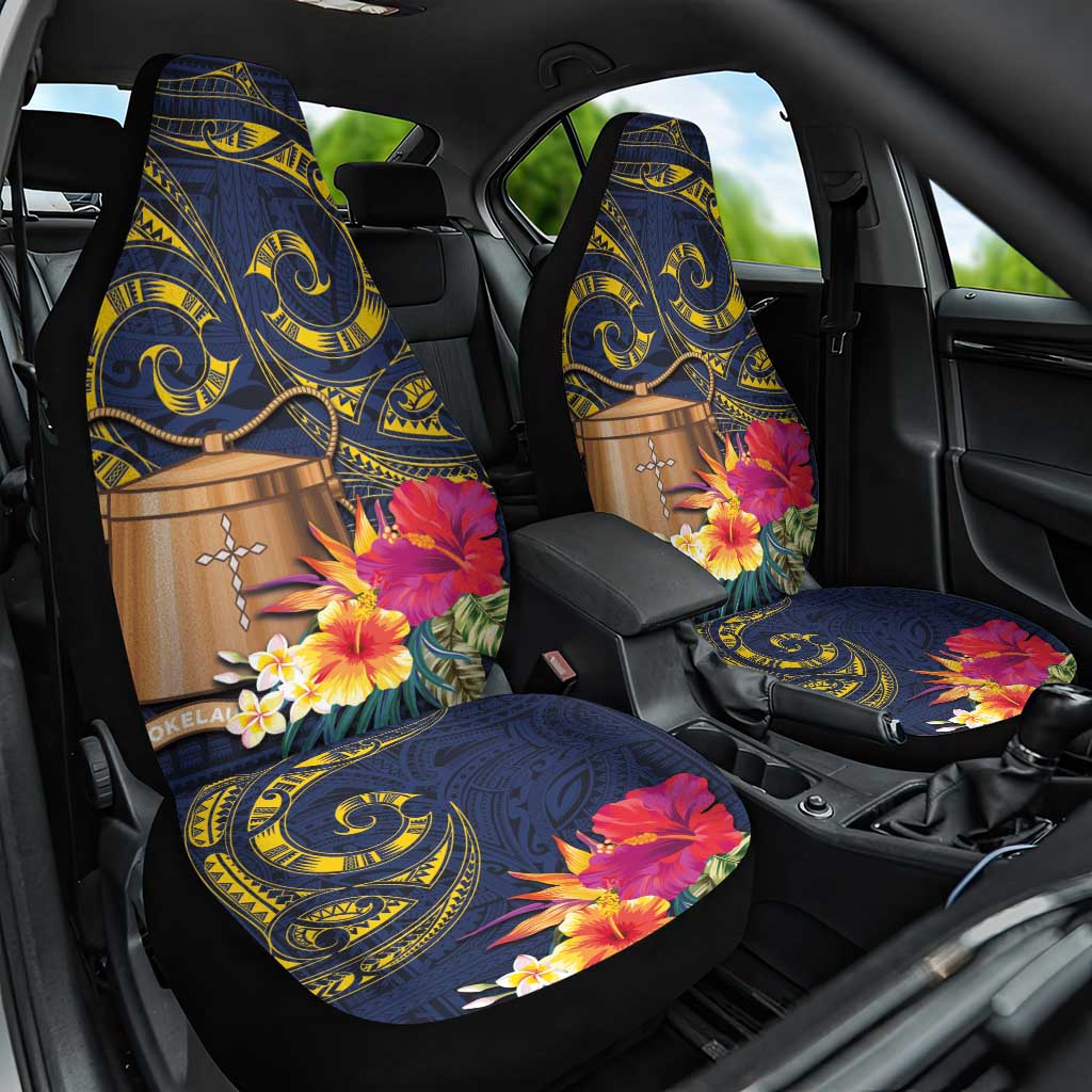 Tokelau Tokehega Day Car Seat Cover Coat of Arms with Polynesian Tattoo and Hibiscus