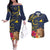 Tokelau Tokehega Day Couples Matching Off The Shoulder Long Sleeve Dress and Hawaiian Shirt Coat of Arms with Polynesian Tattoo and Hibiscus