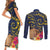 Tokelau Tokehega Day Couples Matching Short Sleeve Bodycon Dress and Long Sleeve Button Shirt Coat of Arms with Polynesian Tattoo and Hibiscus