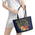 Tokelau Tokehega Day Leather Tote Bag Coat of Arms with Polynesian Tattoo and Hibiscus