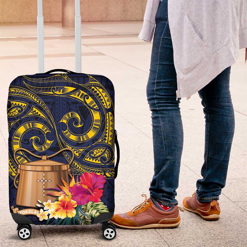 Tokelau Tokehega Day Luggage Cover Coat of Arms with Polynesian Tattoo and Hibiscus