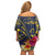 Tokelau Tokehega Day Off Shoulder Short Dress Coat of Arms with Polynesian Tattoo and Hibiscus