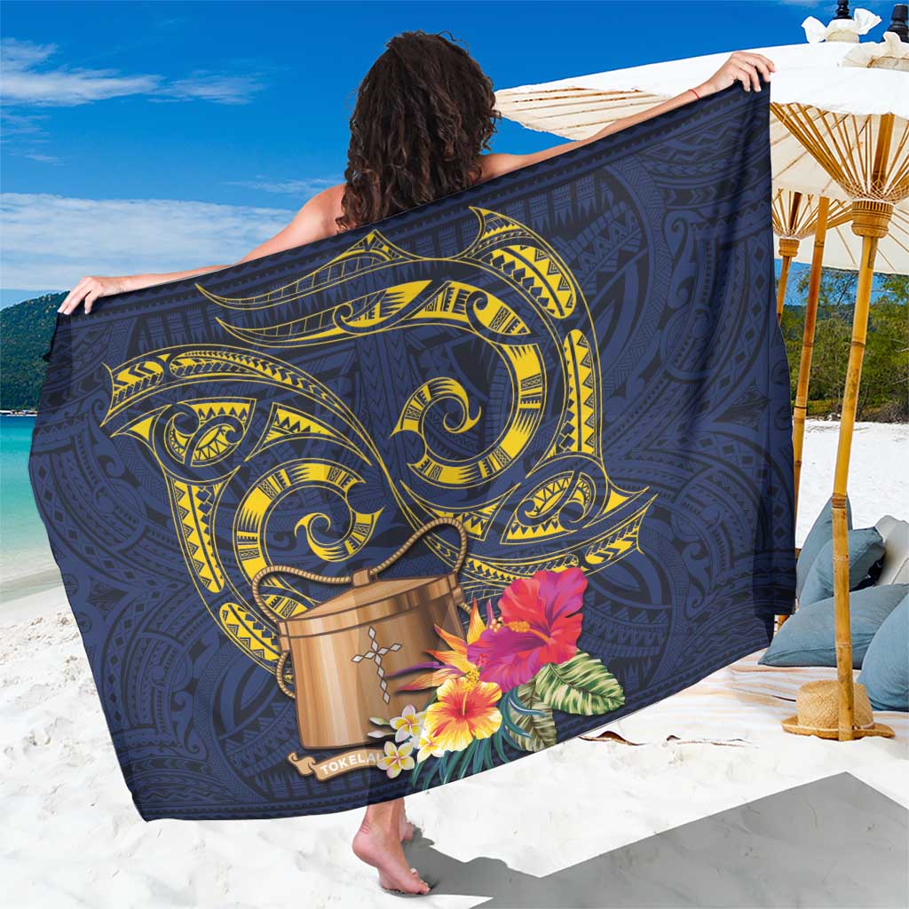 Tokelau Tokehega Day Sarong Coat of Arms with Polynesian Tattoo and Hibiscus