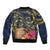 Tokelau Tokehega Day Sleeve Zip Bomber Jacket Coat of Arms with Polynesian Tattoo and Hibiscus