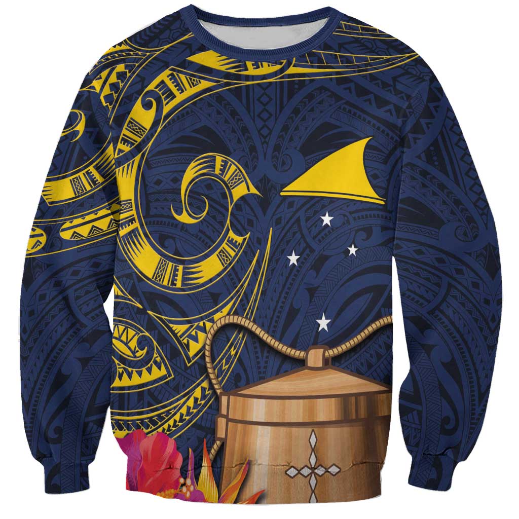 Tokelau Tokehega Day Sweatshirt Coat of Arms with Polynesian Tattoo and Hibiscus