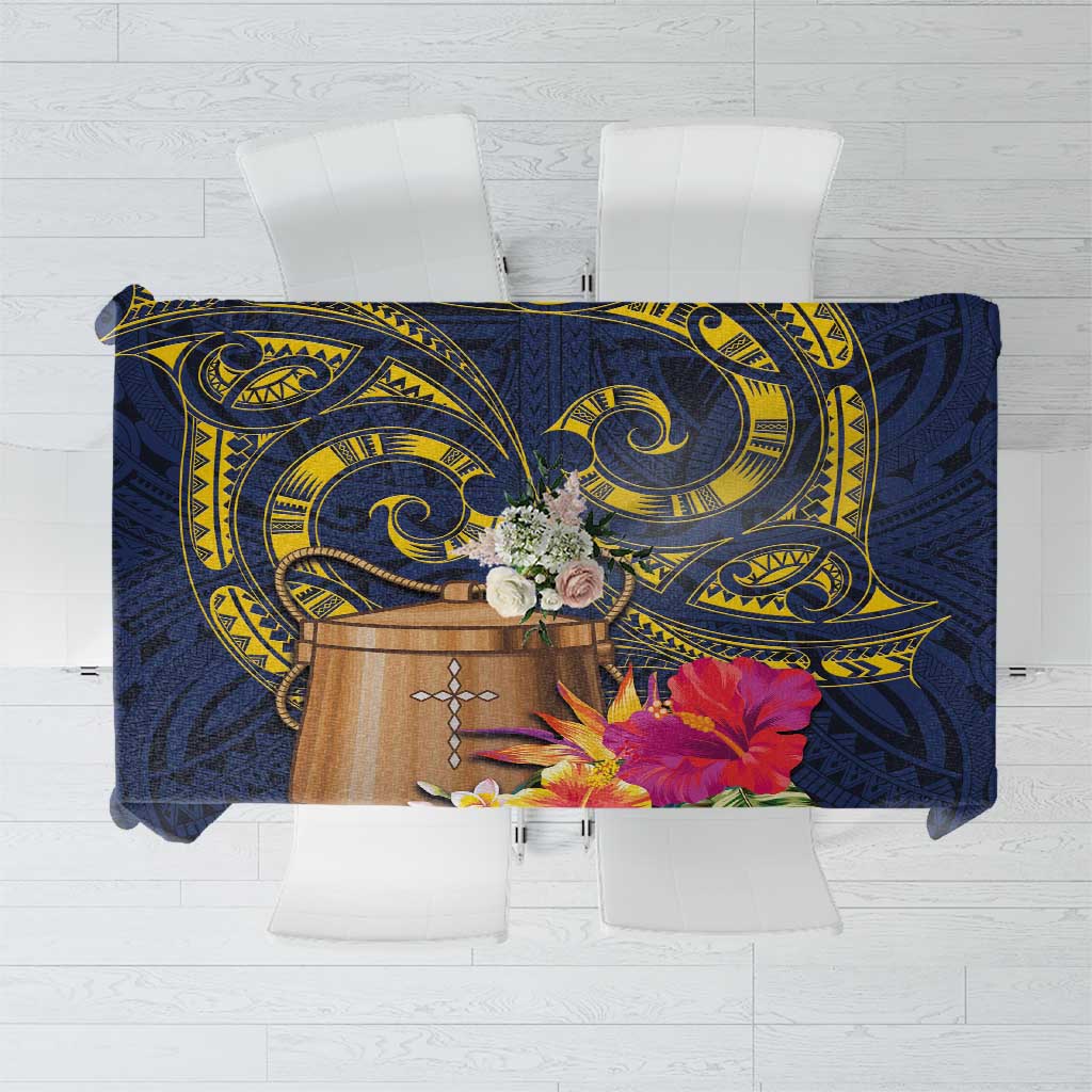 Tokelau Tokehega Day Tablecloth Coat of Arms with Polynesian Tattoo and Hibiscus