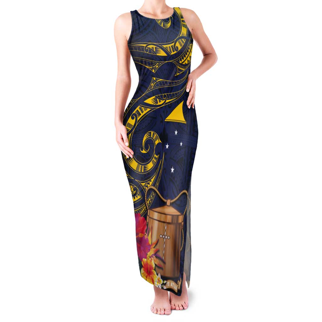 Tokelau Tokehega Day Tank Maxi Dress Coat of Arms with Polynesian Tattoo and Hibiscus