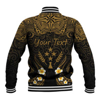 Personalised Kosrae Liberation Day Baseball Jacket Polynesian Tattoo and Plumeria Gold Color LT03 - Polynesian Pride