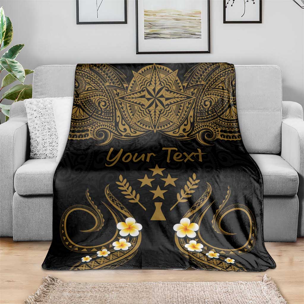 Personalised Kosrae Liberation Day Blanket Polynesian Tattoo and Plumeria Gold Color LT03 - Polynesian Pride
