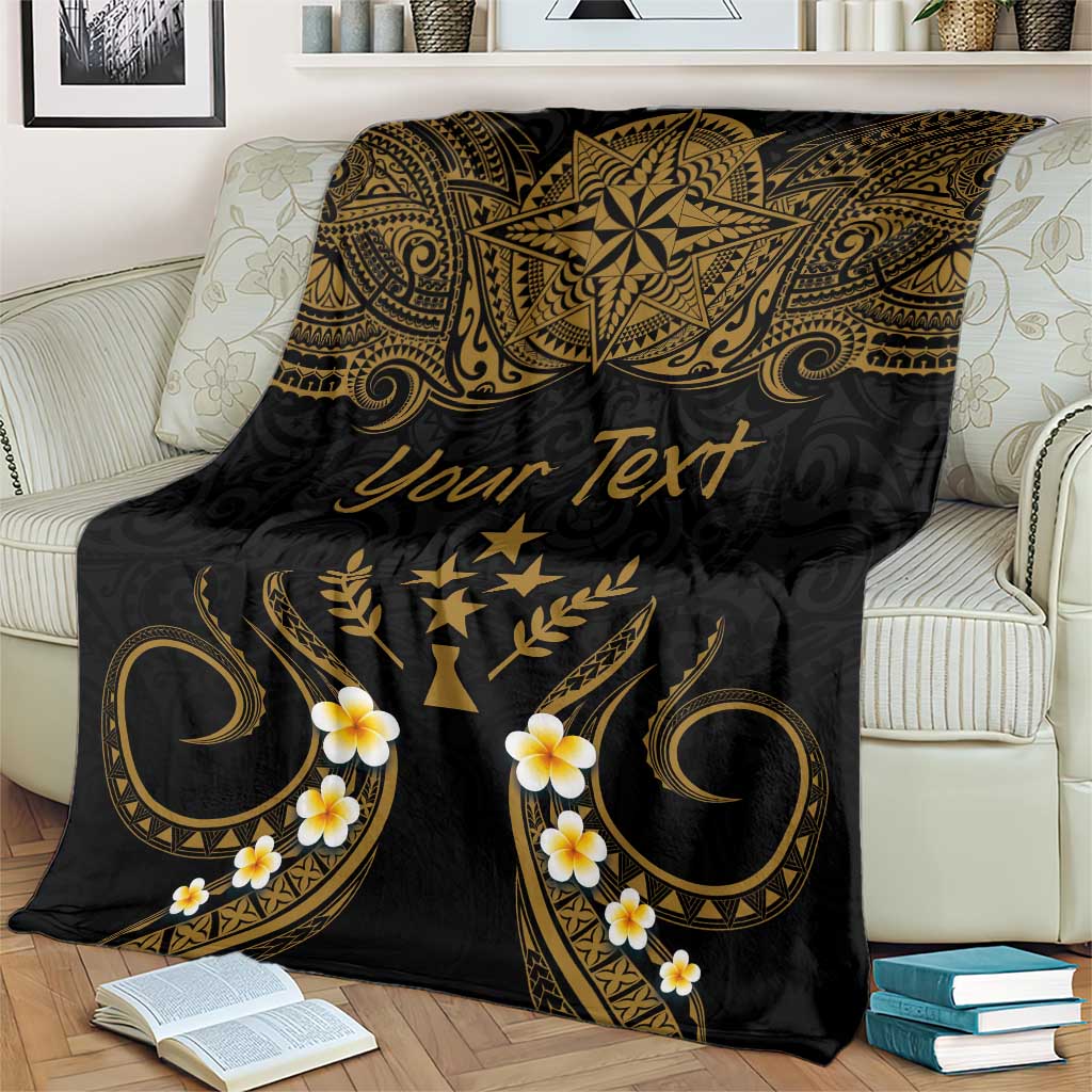 Personalised Kosrae Liberation Day Blanket Polynesian Tattoo and Plumeria Gold Color LT03 - Polynesian Pride