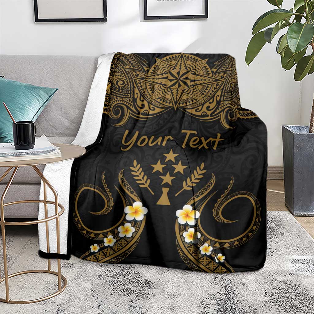 Personalised Kosrae Liberation Day Blanket Polynesian Tattoo and Plumeria Gold Color LT03 - Polynesian Pride