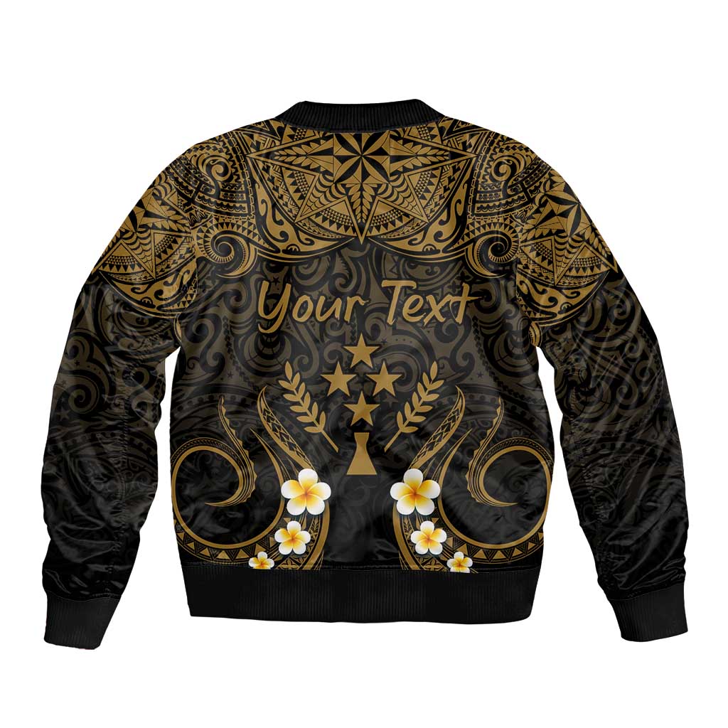 Personalised Kosrae Liberation Day Bomber Jacket Polynesian Tattoo and Plumeria Gold Color LT03 - Polynesian Pride