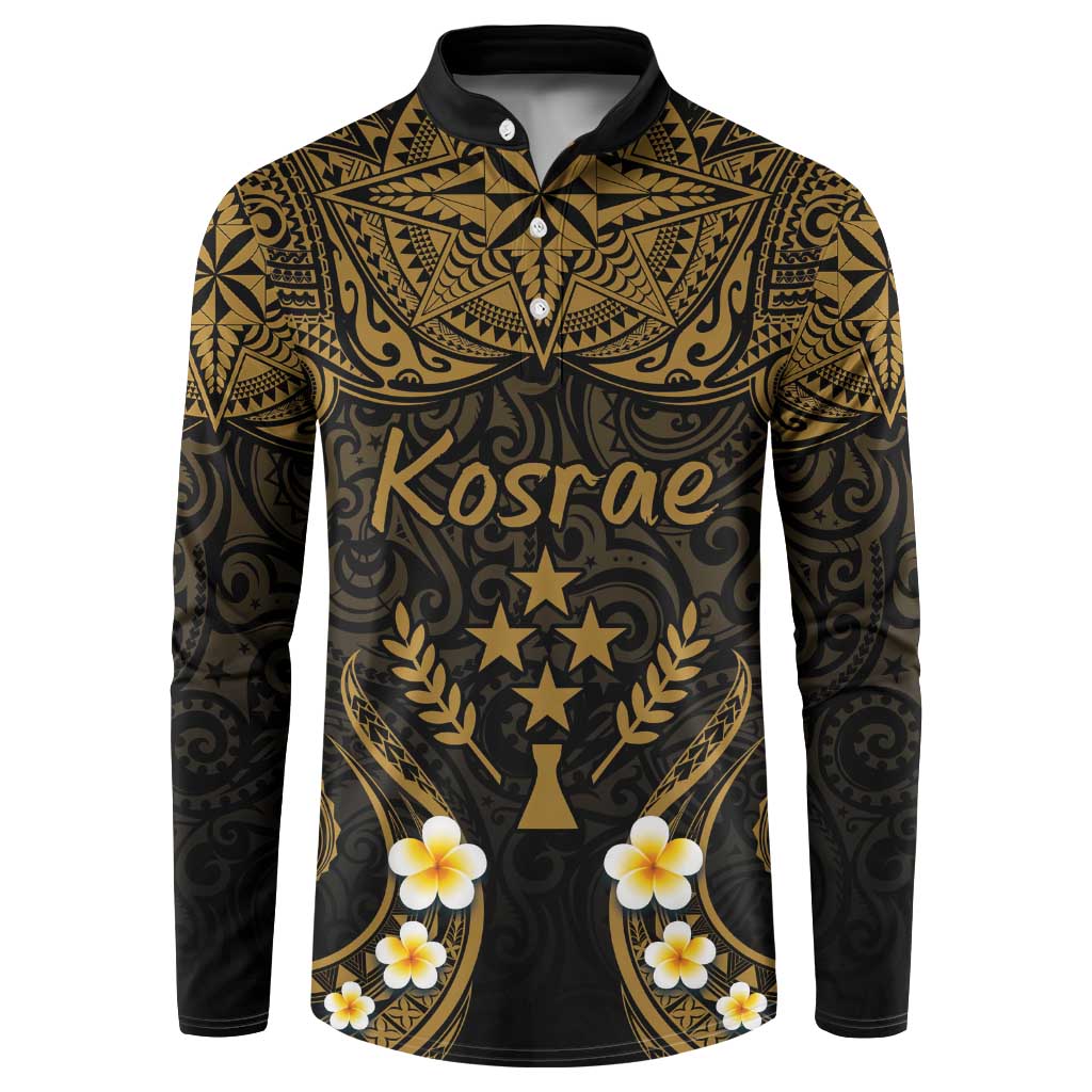 Personalised Kosrae Liberation Day Button Sweatshirt Polynesian Tattoo and Plumeria Gold Color