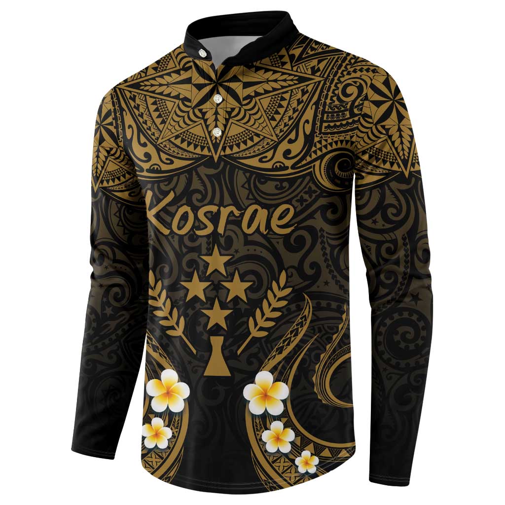 Personalised Kosrae Liberation Day Button Sweatshirt Polynesian Tattoo and Plumeria Gold Color LT03 - Polynesian Pride