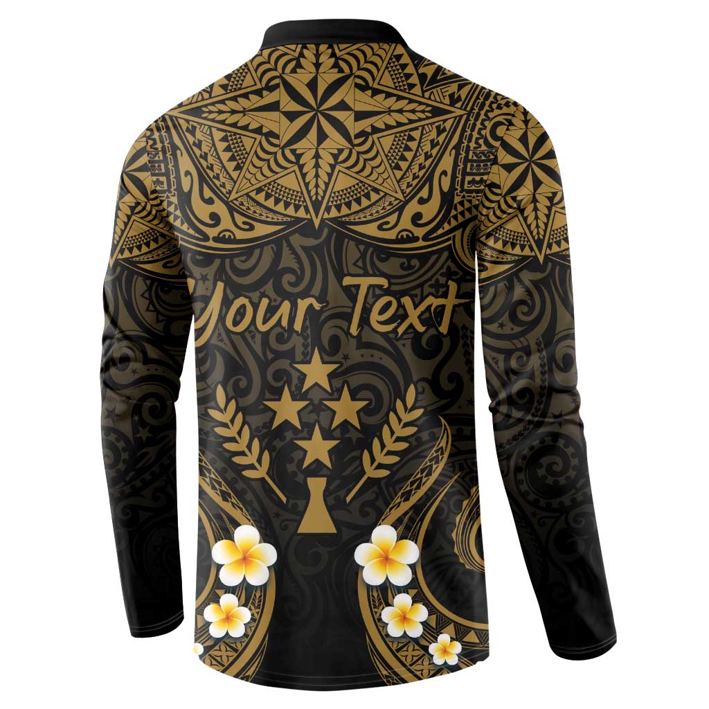 Personalised Kosrae Liberation Day Button Sweatshirt Polynesian Tattoo and Plumeria Gold Color LT03 - Polynesian Pride