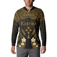 Personalised Kosrae Liberation Day Button Sweatshirt Polynesian Tattoo and Plumeria Gold Color LT03 - Polynesian Pride