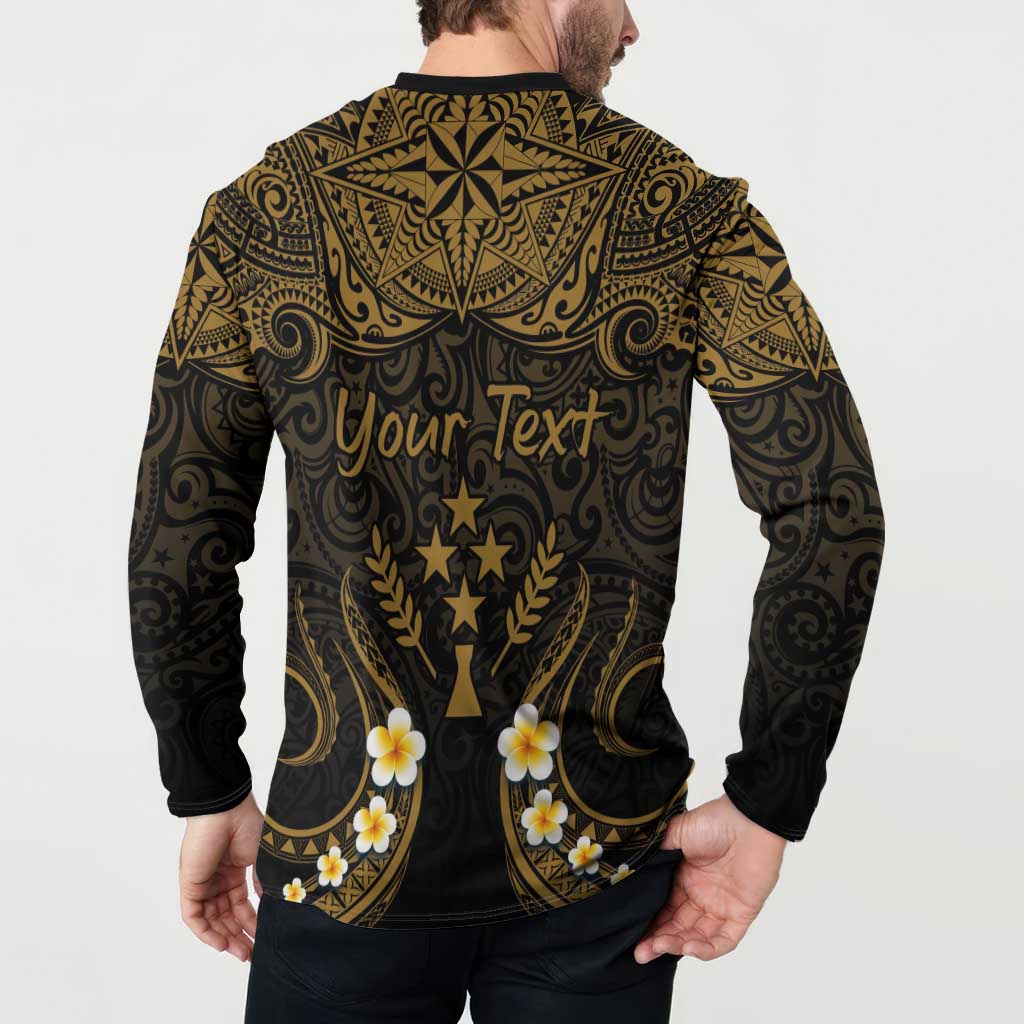 Personalised Kosrae Liberation Day Button Sweatshirt Polynesian Tattoo and Plumeria Gold Color LT03 - Polynesian Pride