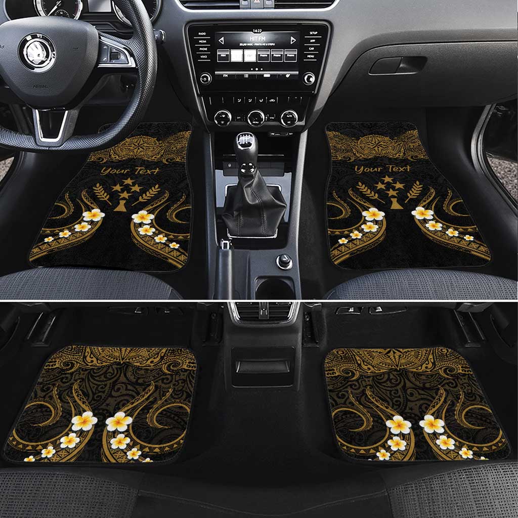 Personalised Kosrae Liberation Day Car Mats Polynesian Tattoo and Plumeria Gold Color