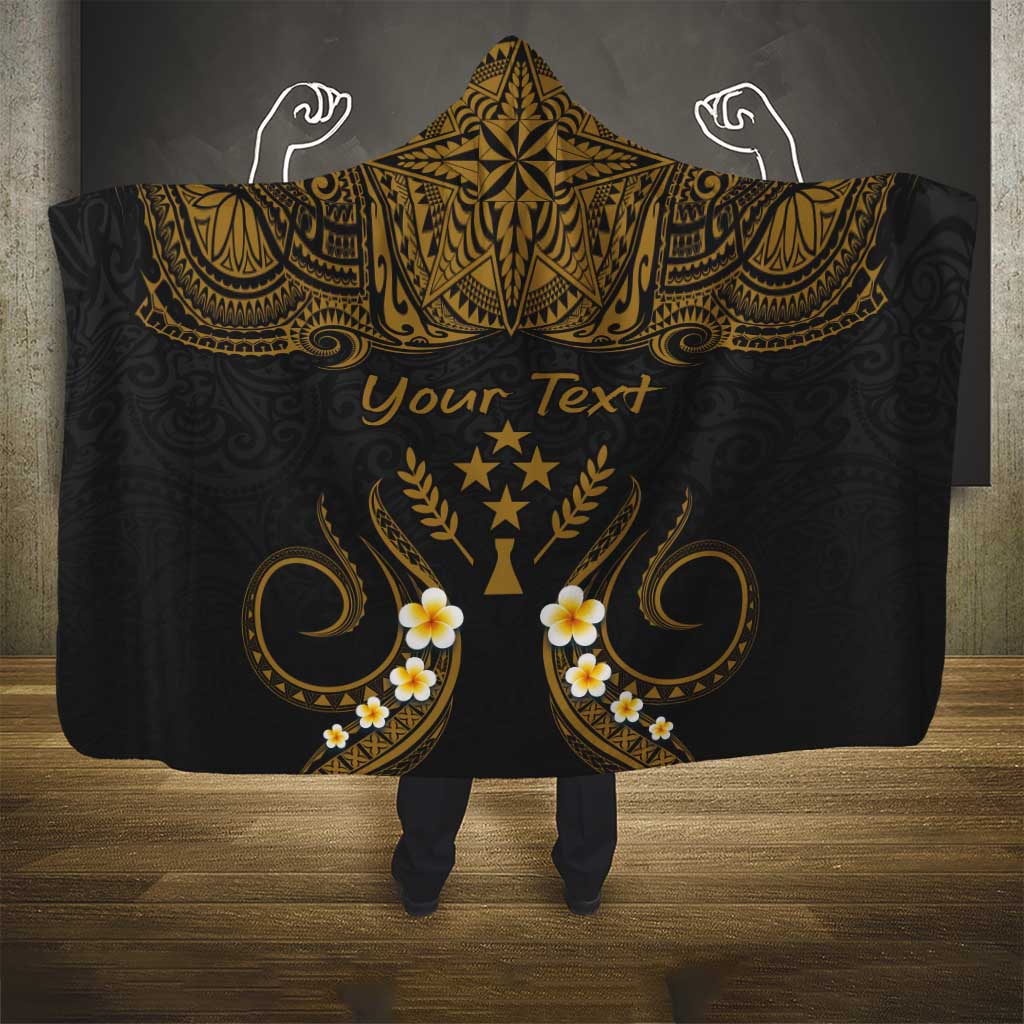 Personalised Kosrae Liberation Day Hooded Blanket Polynesian Tattoo and Plumeria Gold Color LT03 - Polynesian Pride