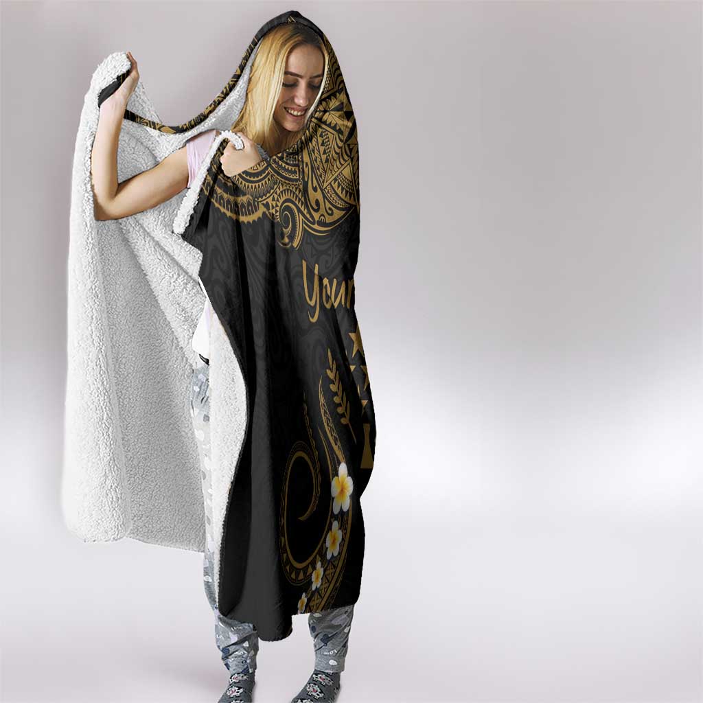 Personalised Kosrae Liberation Day Hooded Blanket Polynesian Tattoo and Plumeria Gold Color LT03 - Polynesian Pride