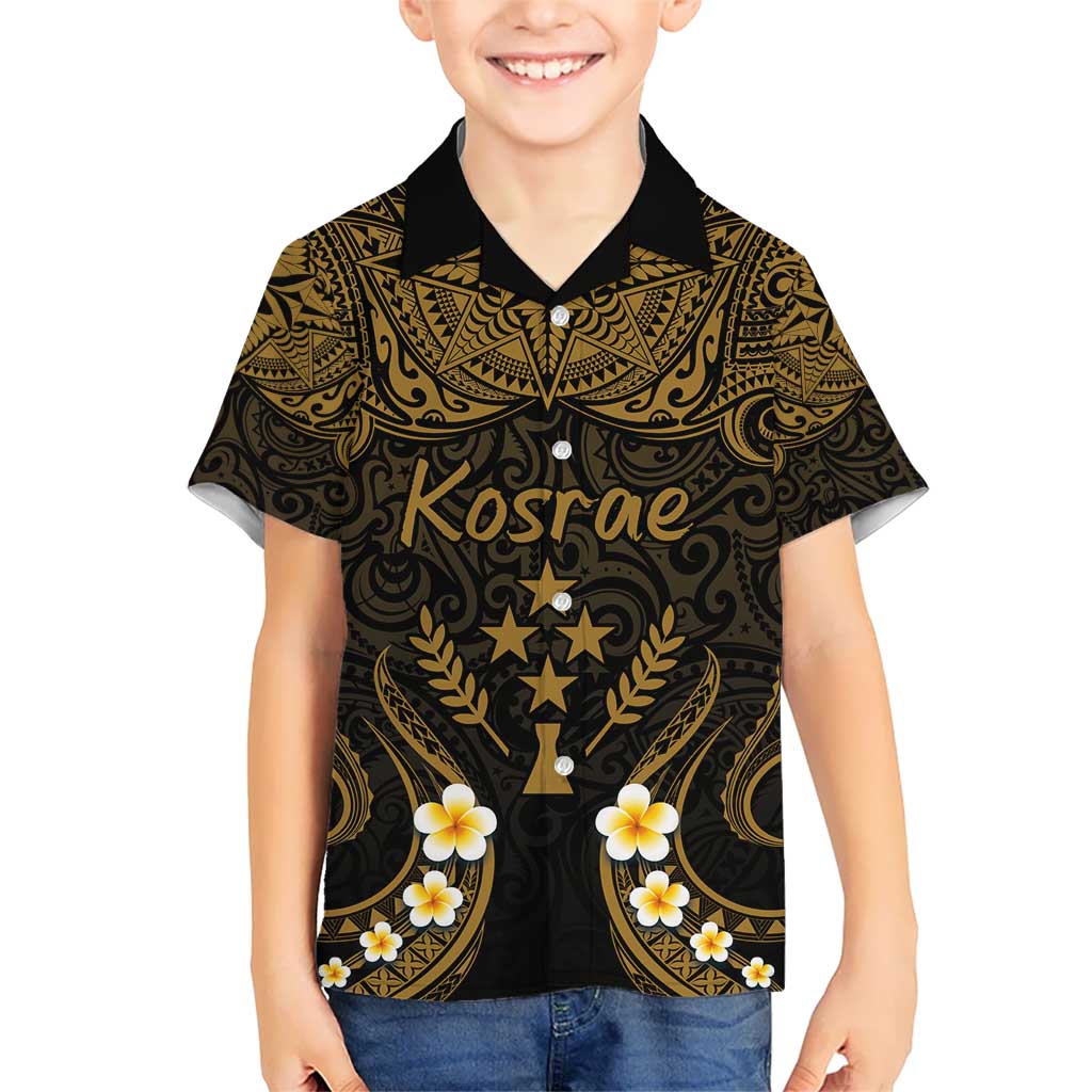 Personalised Kosrae Liberation Day Kid Hawaiian Shirt Polynesian Tattoo and Plumeria Gold Color LT03 Kid Gold - Polynesian Pride
